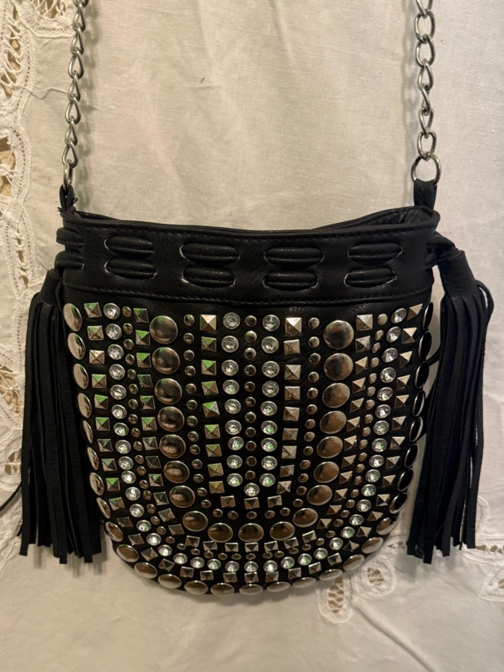 Rue21 Black Studded Fringe Crossbody Bag